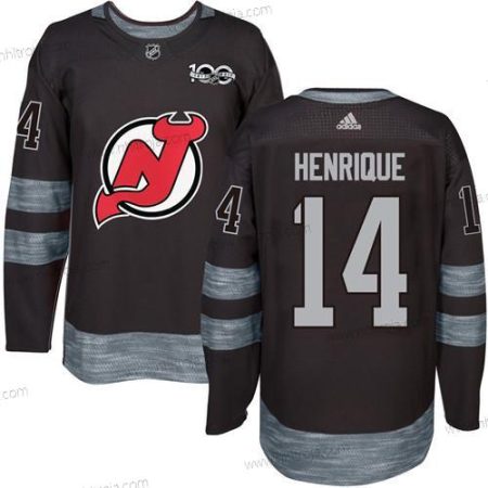 Adidas Herrar New Jersey Devils #14 Adam Henrique Svart 1917-2017 100th Jubileum Stitched NHL Tröjor