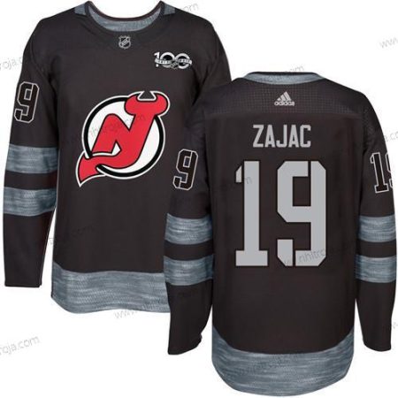 Adidas Herrar New Jersey Devils #19 Travis Zajac Svart 1917-2017 100th Jubileum Stitched NHL Tröjor