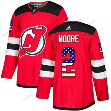 Adidas Herrar New Jersey Devils #2 John Moore Röd Autentisk USA Flag Stitched NHL Hemma Tröjor