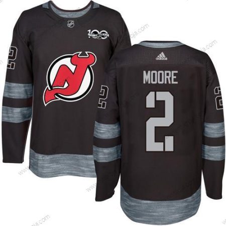 Adidas Herrar New Jersey Devils #2 John Moore Svart 1917-2017 100th Jubileum Stitched NHL Tröjor