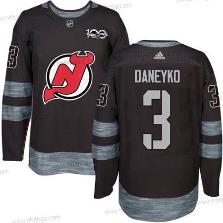 Adidas Herrar New Jersey Devils #3 Ken Daneyko Svart 1917-2017 100th Jubileum Stitched NHL Tröjor