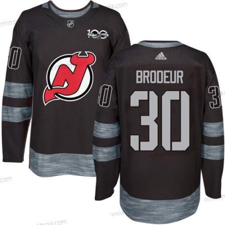 Adidas Herrar New Jersey Devils #30 Martin Brodeur Svart 1917-2017 100th Jubileum Stitched NHL Tröjor