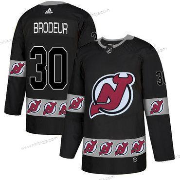 Adidas Herrar New Jersey Devils #30 Martin Brodeur Svart Team Logos Tröjor