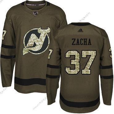 Adidas Herrar New Jersey Devils #37 Pavel Zacha Grön Salute to Service Stitched NHL Tröjor