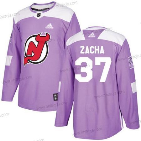 Adidas Herrar New Jersey Devils #37 Pavel Zacha Lila Autentisk Bekämpar cancer Stitched NHL Tröjor