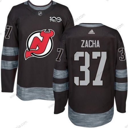 Adidas Herrar New Jersey Devils #37 Pavel Zacha Svart 1917-2017 100th Jubileum Stitched NHL Tröjor