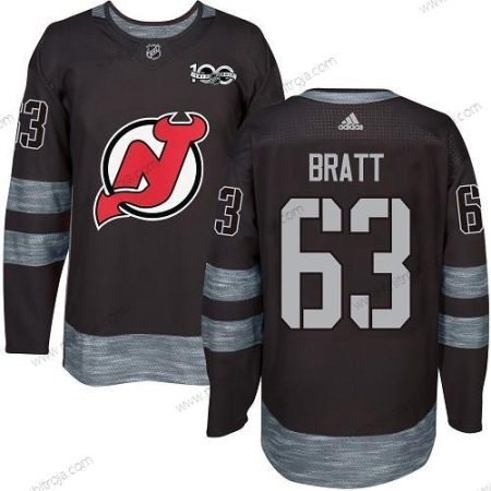 Adidas Herrar New Jersey Devils #63 Jesper Bratt Svart 1917-2017 100th Jubileum Stitched NHL Tröjor