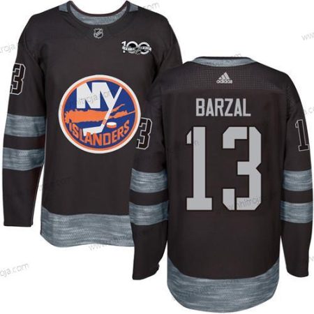 Adidas Herrar New York Islanders #13 Mathew Barzal Svart 1917-2017 100th Jubileum Stitched NHL Tröjor