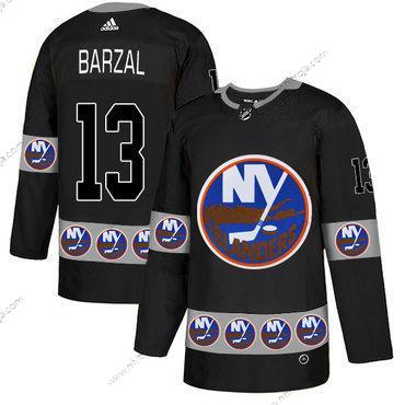 Adidas Herrar New York Islanders #13 Mathew Barzal Svart Team Logos Tröjor