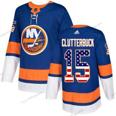 Adidas Herrar New York Islanders #15 Cal Clutterbuck Royal Blå Autentisk USA Flag Stitched NHL Hemma Tröjor