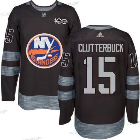 Adidas Herrar New York Islanders #15 Cal Clutterbuck Svart 1917-2017 100th Jubileum Stitched NHL Tröjor