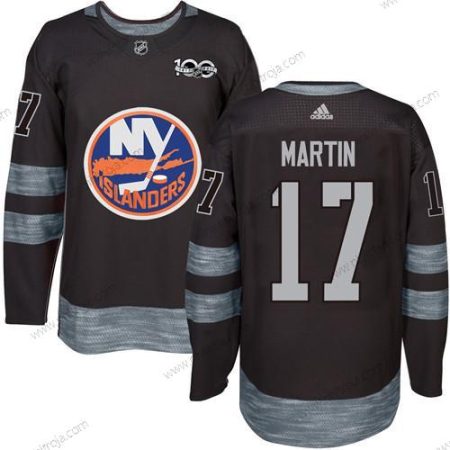 Adidas Herrar New York Islanders #17 Matt Martin Svart 1917-2017 100th Jubileum Stitched NHL Tröjor