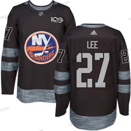 Adidas Herrar New York Islanders #27 Anders Lee Svart 1917-2017 100th Jubileum Stitched NHL Tröjor