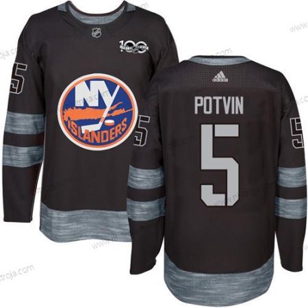 Adidas Herrar New York Islanders #5 Denis Potvin Svart 1917-2017 100th Jubileum Stitched NHL Tröjor