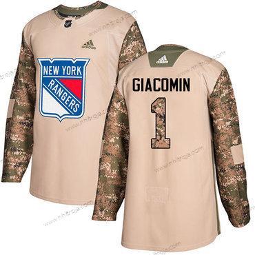 Adidas Herrar New York Rangers #1 Eddie Giacomin Camo Autentisk 2017 Veterans Day Stitched NHL Tröjor