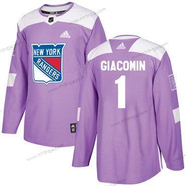 Adidas Herrar New York Rangers #1 Eddie Giacomin Lila Autentisk Bekämpar cancer Stitched NHL Tröjor