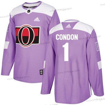 Adidas Herrar Ottawa Senators #1 Mike Condon Lila Autentisk Bekämpar cancer Stitched NHL Tröjor