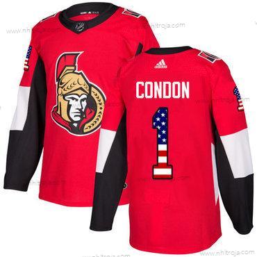 Adidas Herrar Ottawa Senators #1 Mike Condon Röd Autentisk USA Flag Stitched NHL Hemma Tröjor