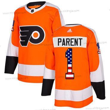 Adidas Herrar Philadelphia Flyers #1 Bernie Parent Orange Autentisk USA Flag Stitched NHL Hemma Tröjor