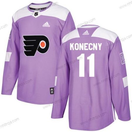 Adidas Herrar Philadelphia Flyers #11 Travis Konecny Lila Autentisk Bekämpar cancer Stitched NHL Tröjor