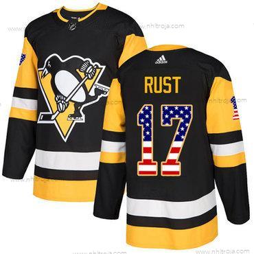 Adidas Herrar Pittsburgh Penguins #17 Bryan Rust Svart Autentisk USA Flag Stitched NHL Hemma Tröjor