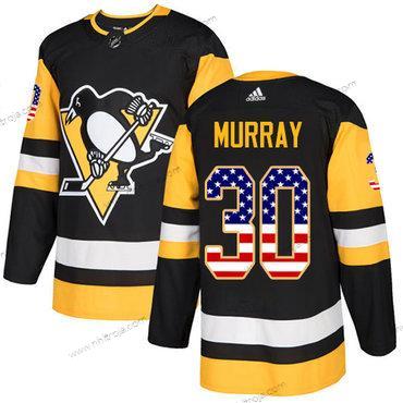 Adidas Herrar Pittsburgh Penguins #30 Matt Murray Svart Autentisk USA Flag Stitched NHL Hemma Tröjor