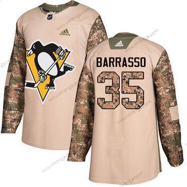 Adidas Herrar Pittsburgh Penguins #35 Tom Barrasso Camo Autentisk 2017 Veterans Day Stitched NHL Tröjor