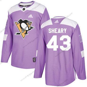 Adidas Herrar Pittsburgh Penguins #43 Conor Sheary Lila Autentisk Bekämpar cancer Stitched NHL Tröjor