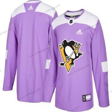 Adidas Herrar Pittsburgh Penguins Skräddarsydda Lila Rosa Hockey Bekämpar cancer Träning Tröjor