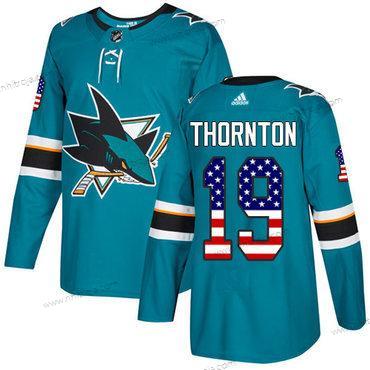 Adidas Herrar San Jose Sharks #19 Joe Thornton Kricka Autentisk USA Flag Stitched NHL Hemma Tröjor