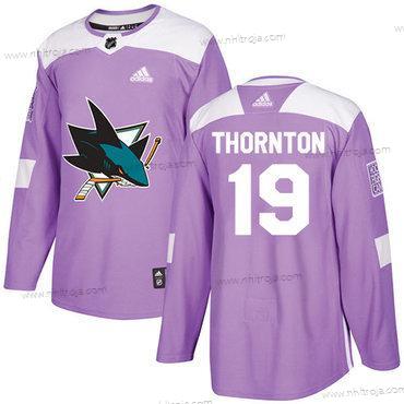 Adidas Herrar San Jose Sharks #19 Joe Thornton Lila Autentisk Bekämpar cancer Stitched NHL Tröjor