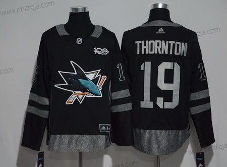 Adidas Herrar San Jose Sharks #19 Joe Thornton Svart 100th Jubileum Stitched NHL 2017 Hockey Tröjor