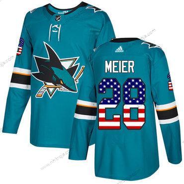 Adidas Herrar San Jose Sharks #28 Timo Meier Kricka Autentisk USA Flag Stitched NHL Hemma Tröjor