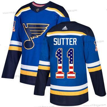 Adidas Herrar St. Louis Blues #11 Brian Sutter Blå Autentisk USA Flag Stitched NHL Hemma Tröjor