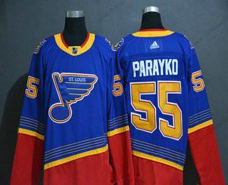 Adidas Herrar St. Louis Blues #55 Colton Parayko Blå Stitched NHL Retro Tröjor