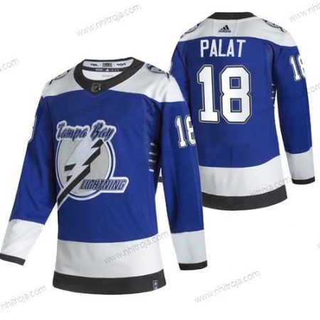 Adidas Herrar Tampa Bay Lightning #18 Ondrej Palat Blå 2020-21 Omvänd Retro Alternativ NHL Tröjor