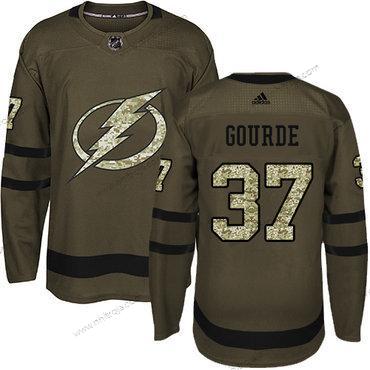 Adidas Herrar Tampa Bay Lightning #37 Yanni Gourde Grön Salute to Service Stitched NHL Tröjor