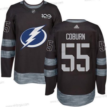 Adidas Herrar Tampa Bay Lightning #55 Braydon Coburn Svart 1917-2017 100th Jubileum Stitched NHL Tröjor