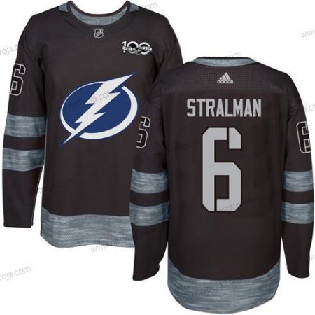 Adidas Herrar Tampa Bay Lightning #6 Anton Stralman Svart 1917-2017 100th Jubileum Stitched NHL Tröjor