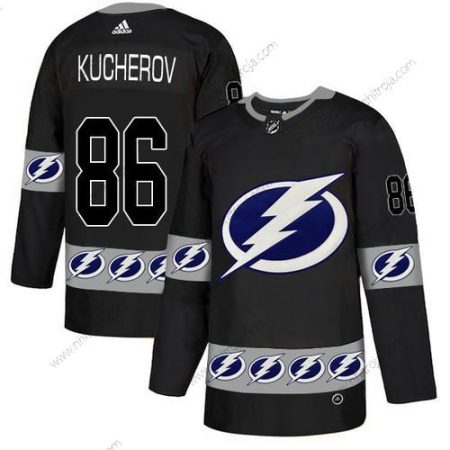 Adidas Herrar Tampa Bay Lightning #66 Nikita Kucherov Svart Team Logos Tröjor