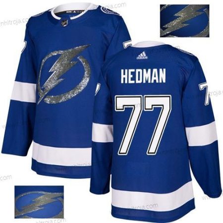 Adidas Herrar Tampa Bay Lightning #77 Victor Hedman Blå Autentisk Guld Stitched NHL Hemma Tröjor