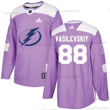 Adidas Herrar Tampa Bay Lightning #88 Andrei Vasilevskiy Lila Autentisk Bekämpar cancer Stitched NHL Tröjor