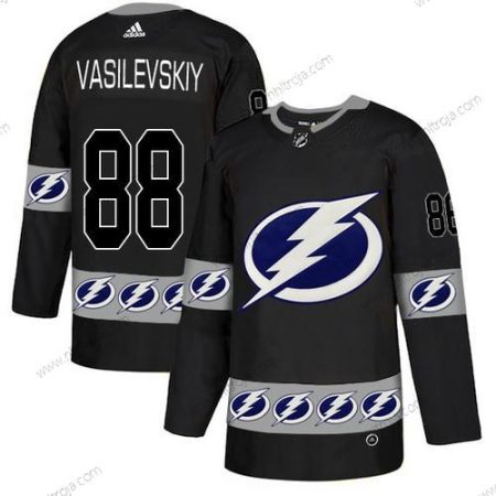 Adidas Herrar Tampa Bay Lightning #88 Andrei Vasilevskiy Svart Team Logos Tröjor