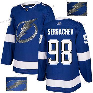 Adidas Herrar Tampa Bay Lightning #98 Mikhail Sergachev Blå Autentisk Guld Stitched NHL Hemma Tröjor