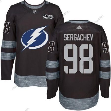 Adidas Herrar Tampa Bay Lightning #98 Mikhail Sergachev Svart 1917-2017 100th Jubileum Stitched NHL Tröjor