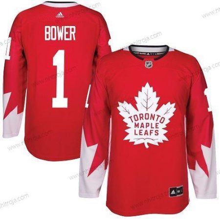 Adidas Herrar Toronto Maple Leafs #1 Johnny Bower Blå Autentisk Stitched NHL Hemma Tröjor