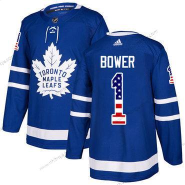 Adidas Herrar Toronto Maple Leafs #1 Johnny Bower Blå Autentisk USA Flag Stitched NHL Hemma Tröjor