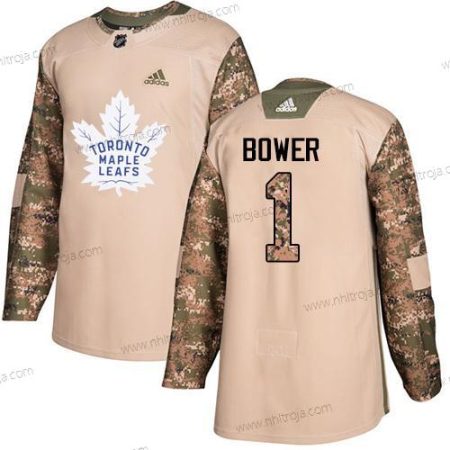 Adidas Herrar Toronto Maple Leafs #1 Johnny Bower Camo Autentisk 2017 Veterans Day Stitched NHL Tröjor