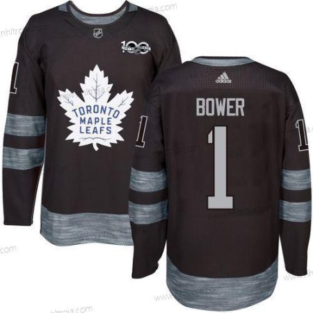 Adidas Herrar Toronto Maple Leafs #1 Johnny Bower Svart 100th Jubileum Stitched NHL 2017 Hockey Tröjor