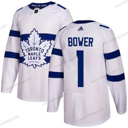 Adidas Herrar Toronto Maple Leafs #1 Johnny Bower Vit Autentisk 2018 Stadium Series Stitched NHL Tröjor